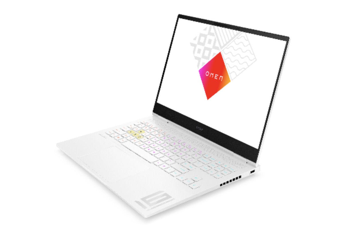 A press photo of the white HP Omen Transcend 16.