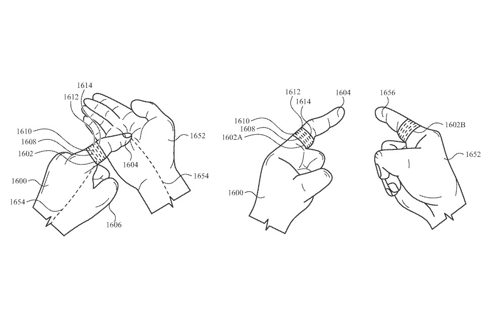 A patent showing a ring device used to enable hand-tracking in the Apple Reality Pro mixed reality headset.