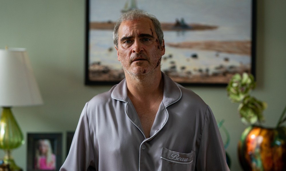 Joaquin Phoenix wears silk pajamas in "Beau is Afraid."