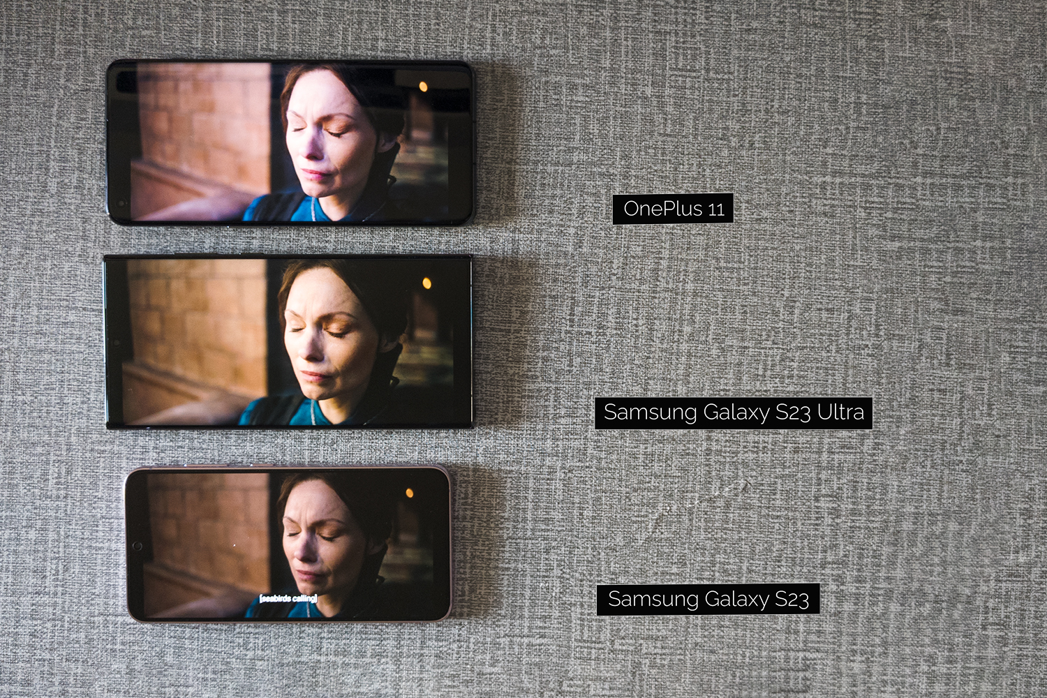 Samsung Galaxy S23 Ultra vs Samsung Galaxy S23 vs OnePlus 11 Dolby Vision HDR playback Netflix Witcher Season 2.