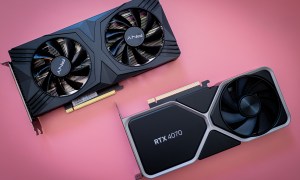 Two RTX 4070 graphics cards sitting side by side.