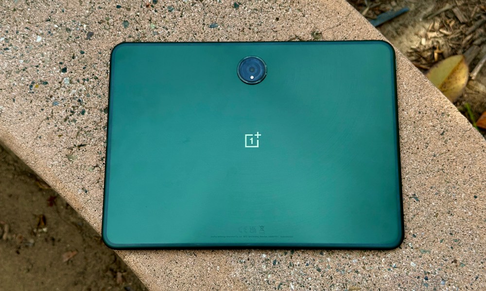 OnePlus Pad on a concrete bench