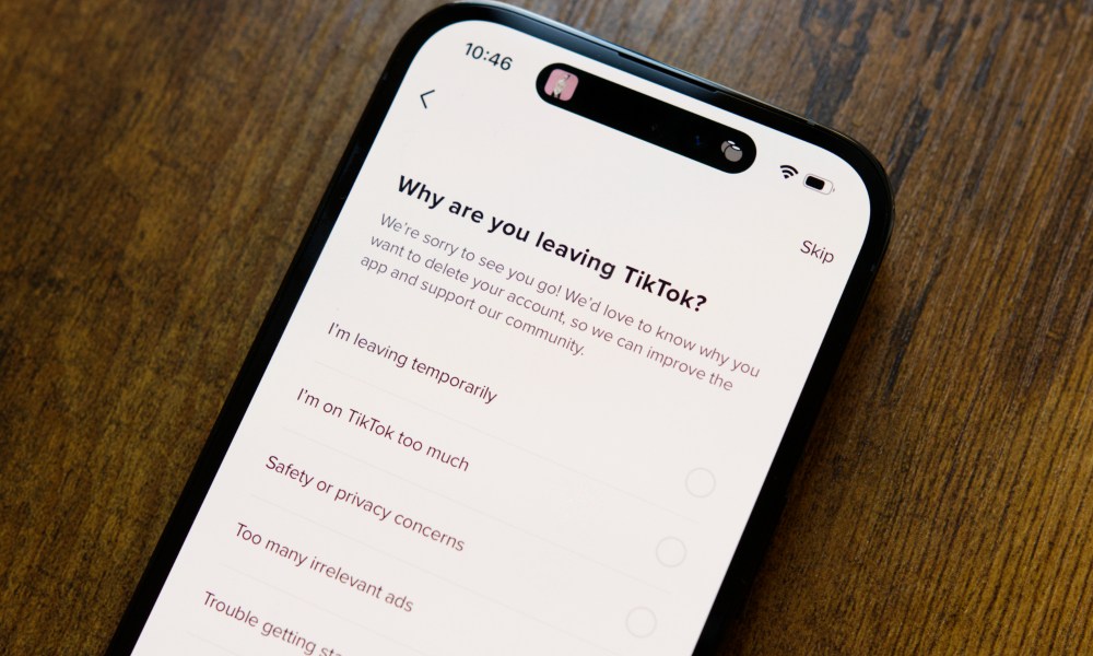 The TikTok app on an iPhone, showing the page for deleting your TikTok account.