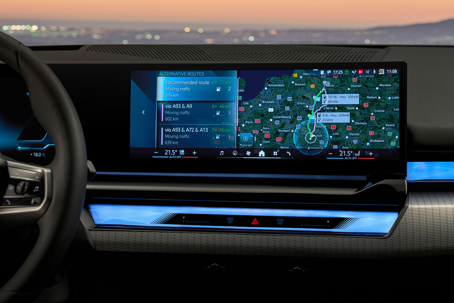 GPS and information displayed on the infotainment console of a 2024 BMW i5.