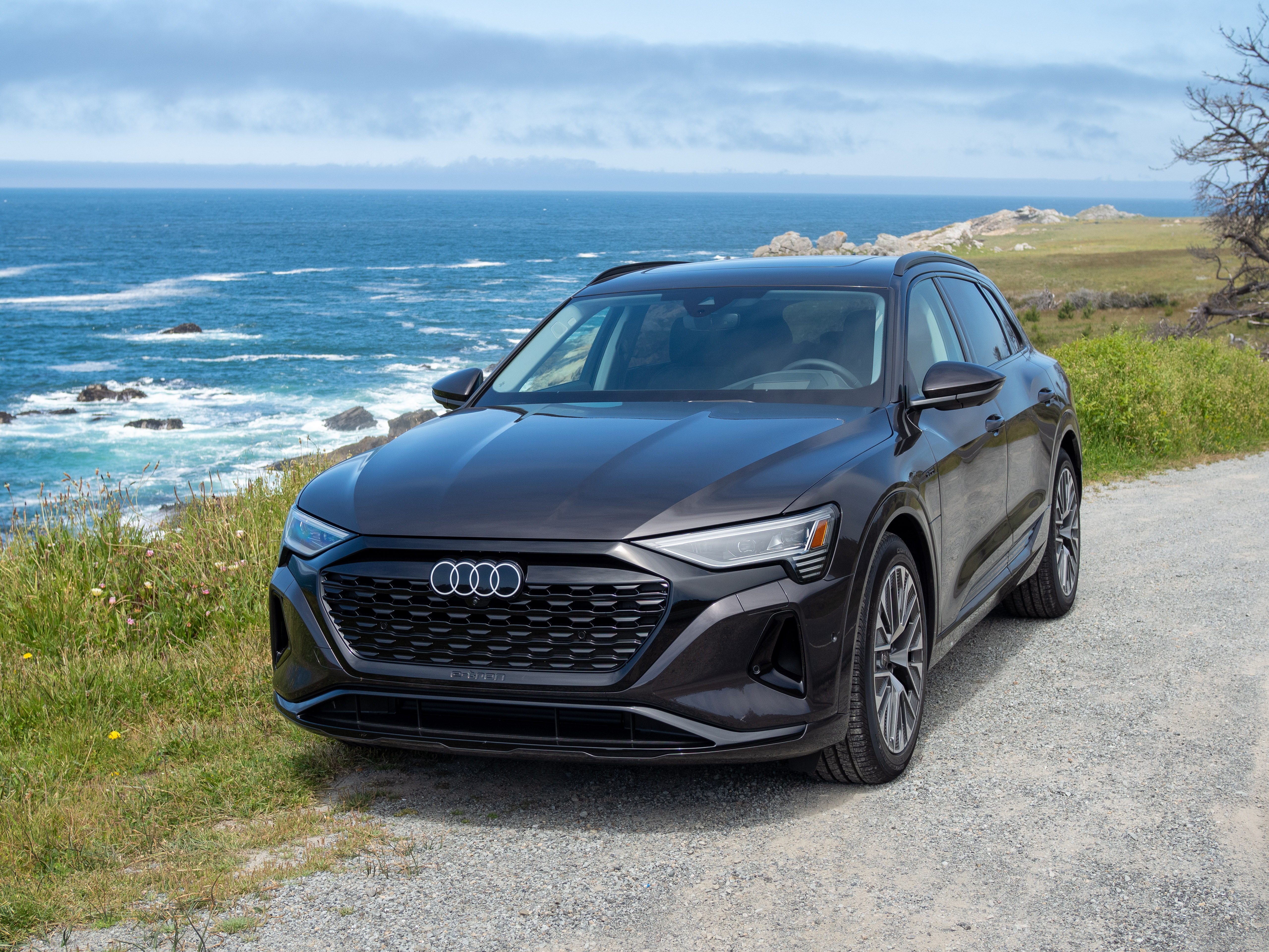 Audi Q8 e-tron in a dark brown color.