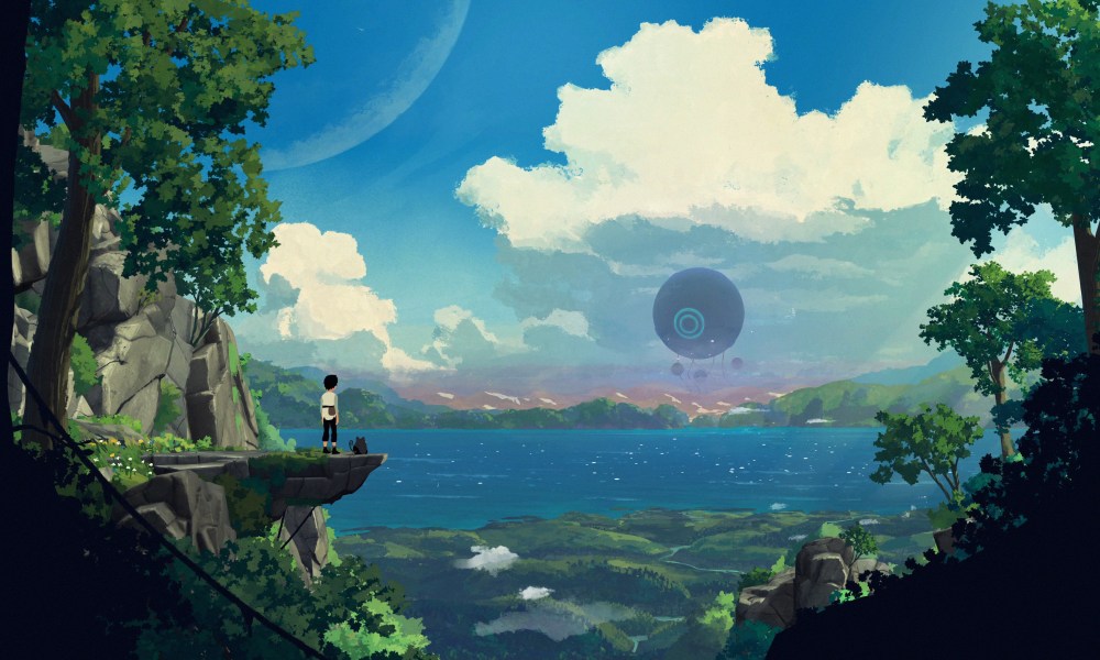 Lana and Mui stand on a cliff in Planet of Lana.