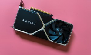 RTX 4060 Ti sitting on a pink background.