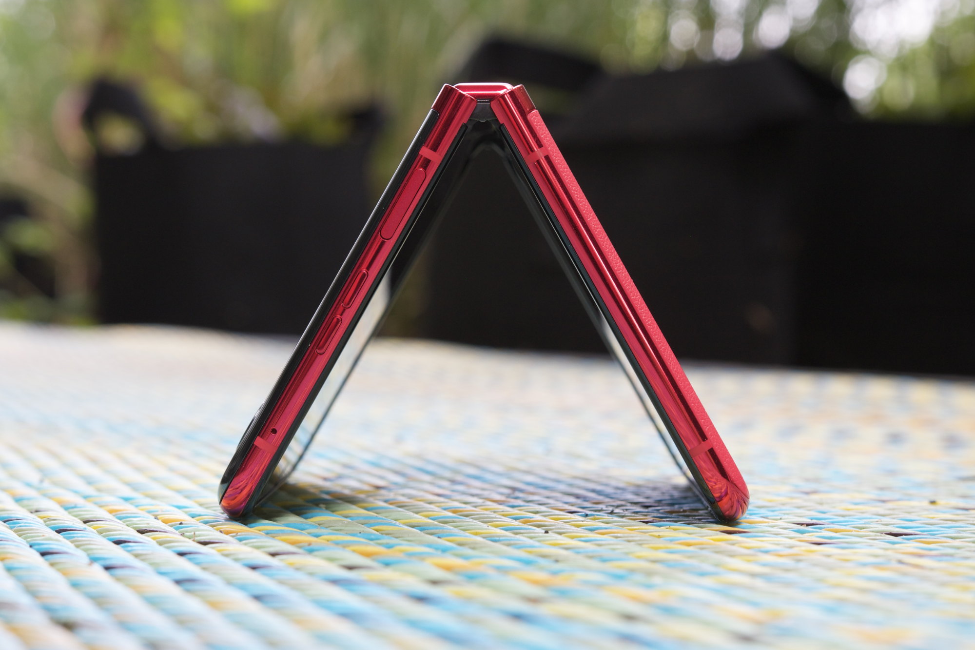 The Motorola Razr Plus half-folded like a tent.