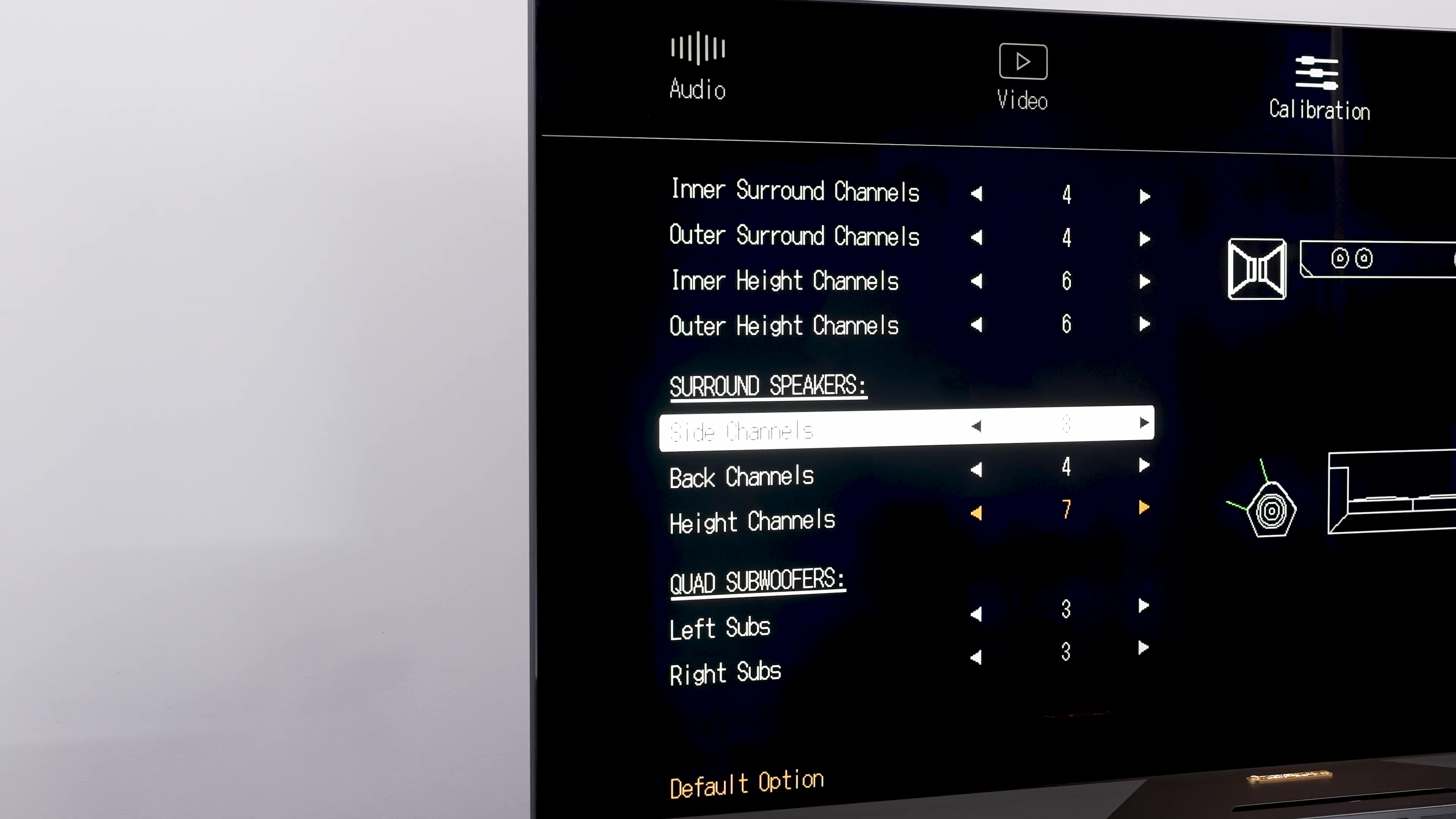 The Nakamichi Dragon Surround System EQ menu for side channel adjustment.