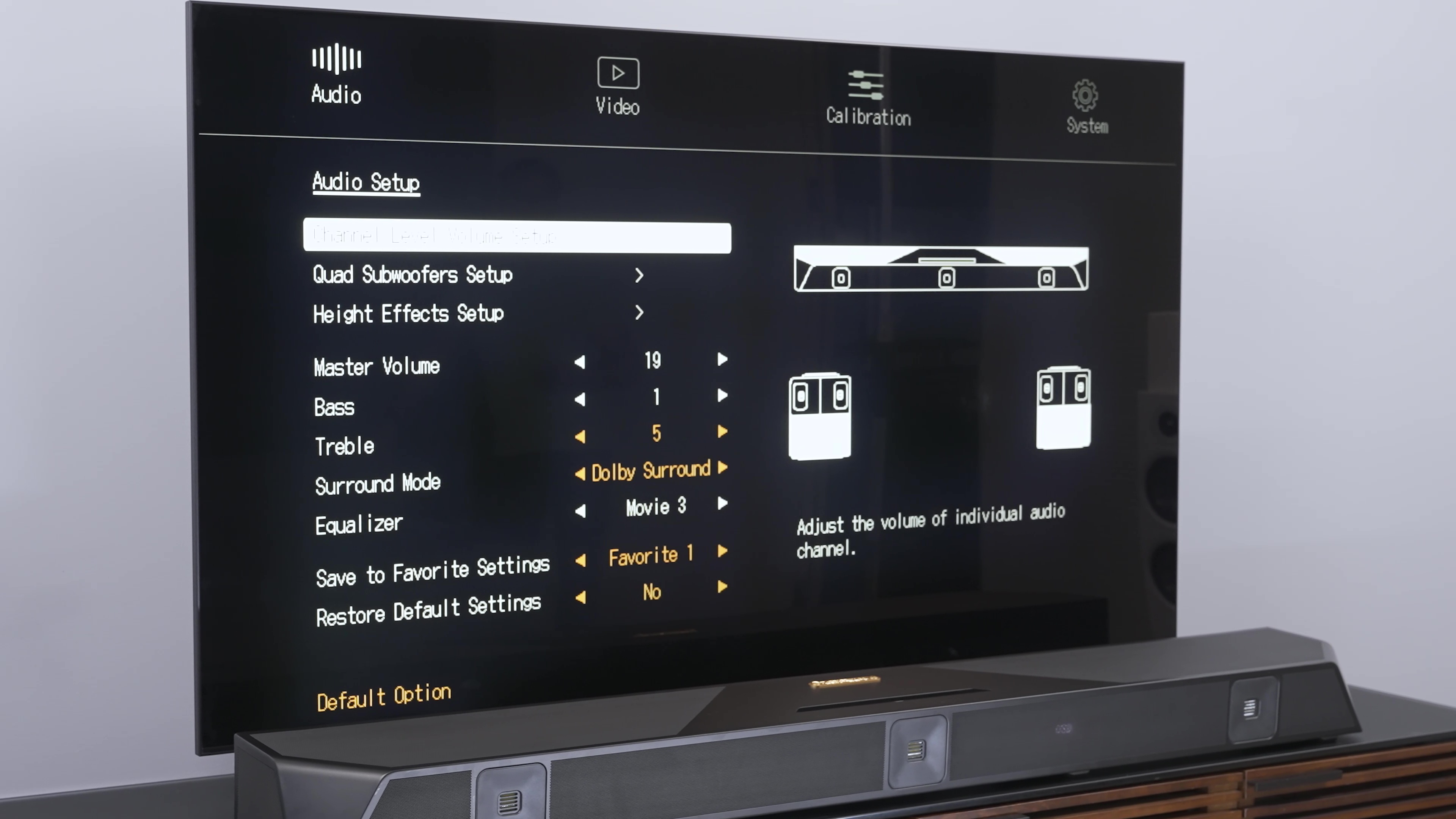 The Nakamichi Dragon Surround System EQ menu for subwoofer setup.