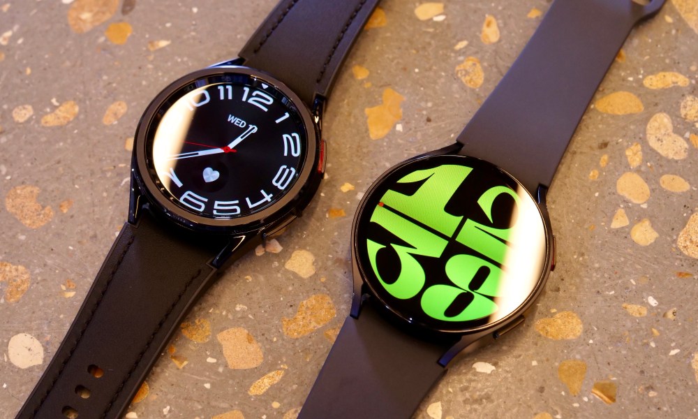 Samsung Galaxy Watch 6 and Watch 6 Classic, in small sizes.