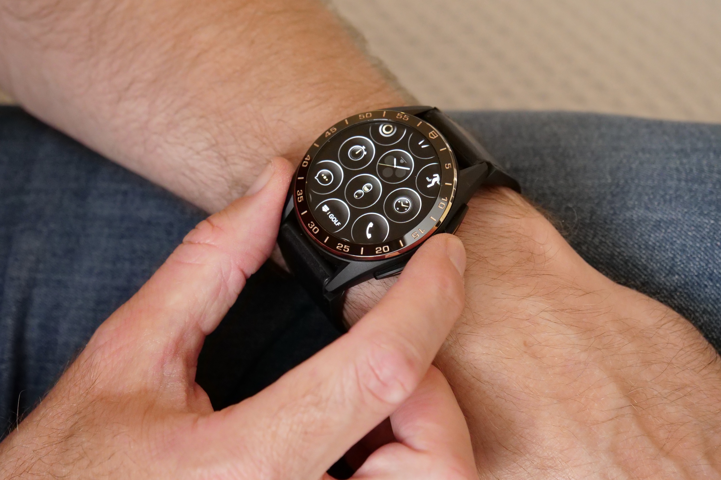 The menu screen on the Tag Heuer Connected Calibre E4 Bright Black Edition.