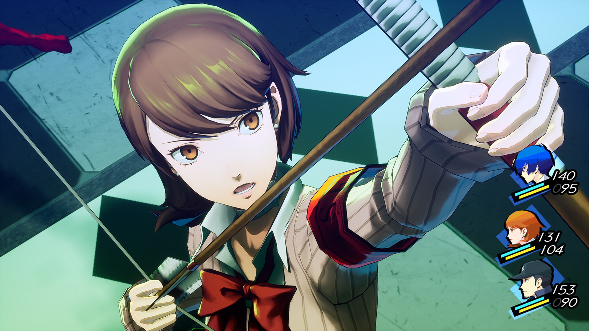 A character uses a bow and arrow in Persona 3 Reload.