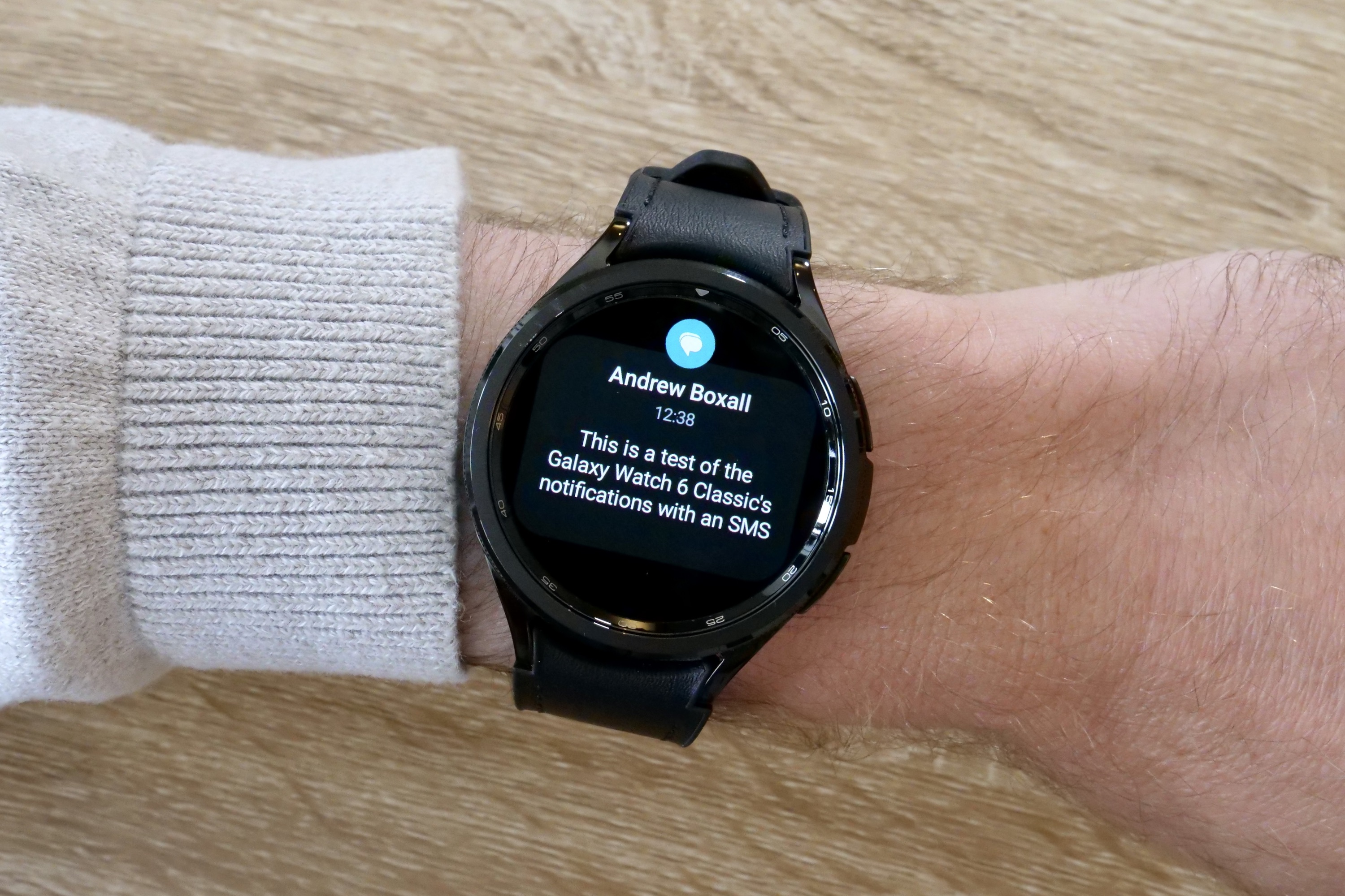 An SMS notification on the Samsung Galaxy Watch 6 Classic.