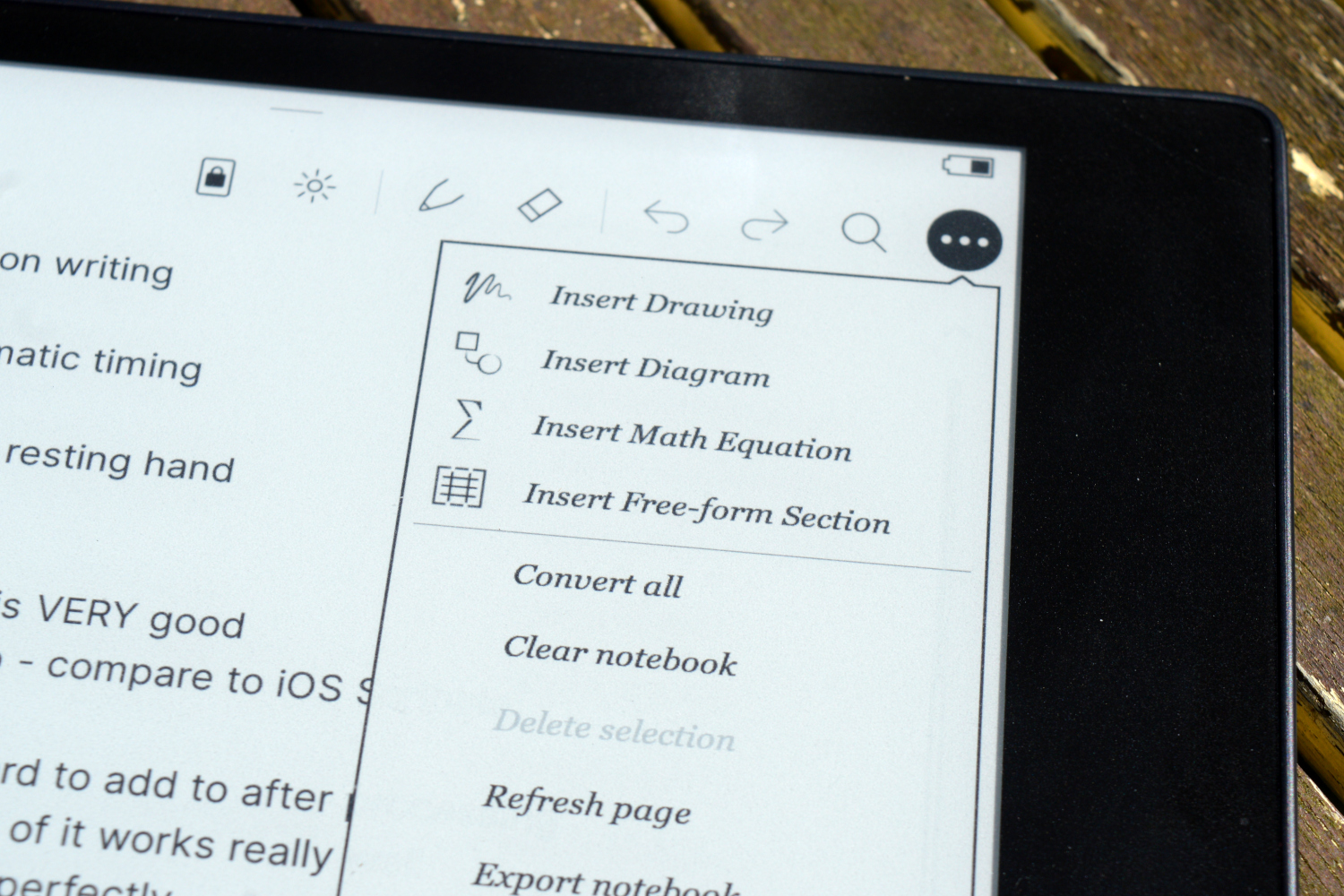 Inserting diagrams and tables into a Kobo Elipsa 2E notebook.