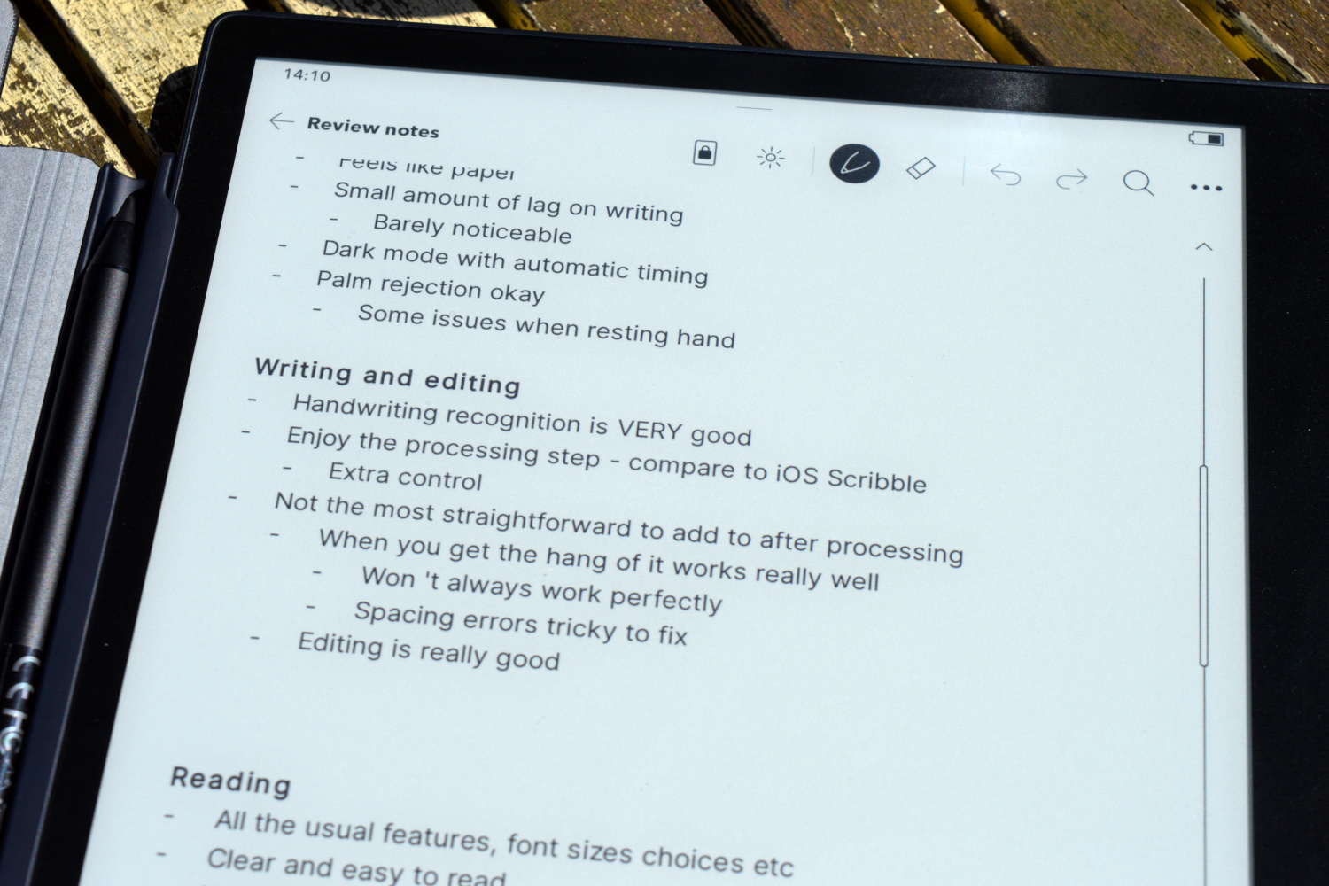 An advanced notebook in the Kobo Elipsa 2E.