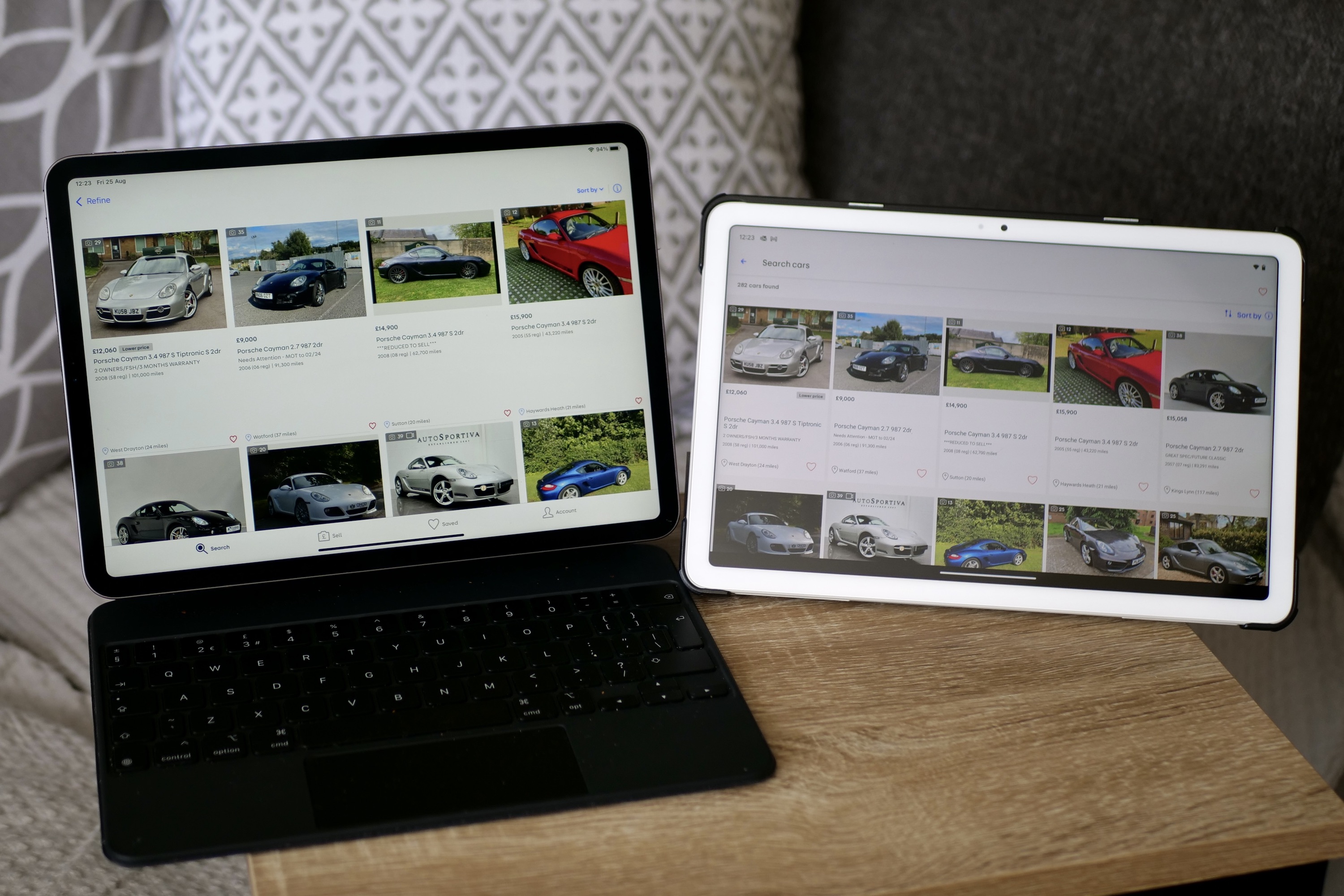 Autotrader running on an iPad Pro and the Pixel Tablet.