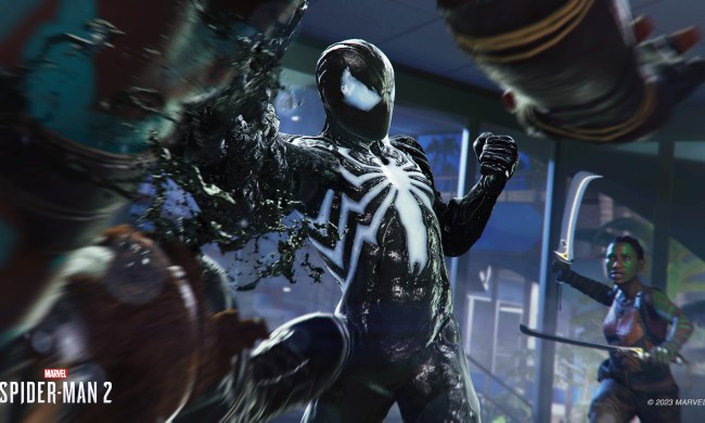 Peter attacks enemies with the Symbiote Suit in Marvel's Spider-Man 2.