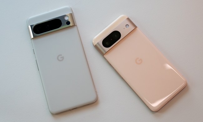 Google Pixel 8 in white and pink.