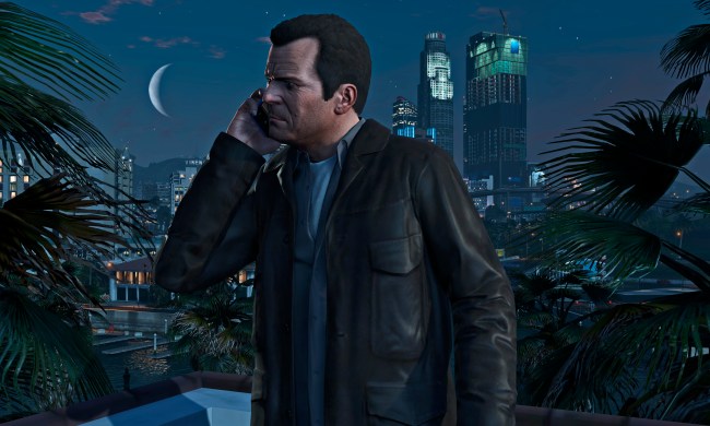 Michael on the phone in Grand Theft Auto 5.