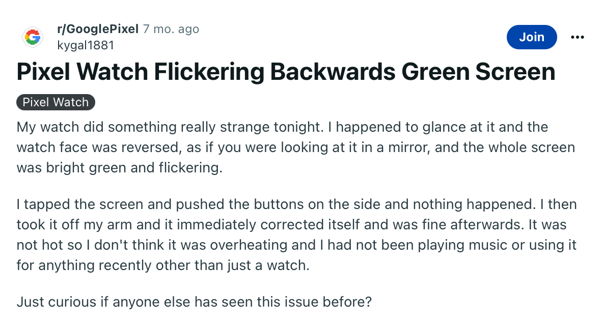 Google Pixel Screen flickering complaint.
