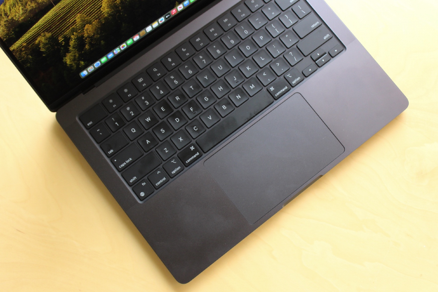 The keyboard and trackpad of the MacBook Pro.