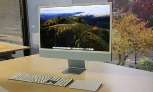 The iMac screen on a desk.