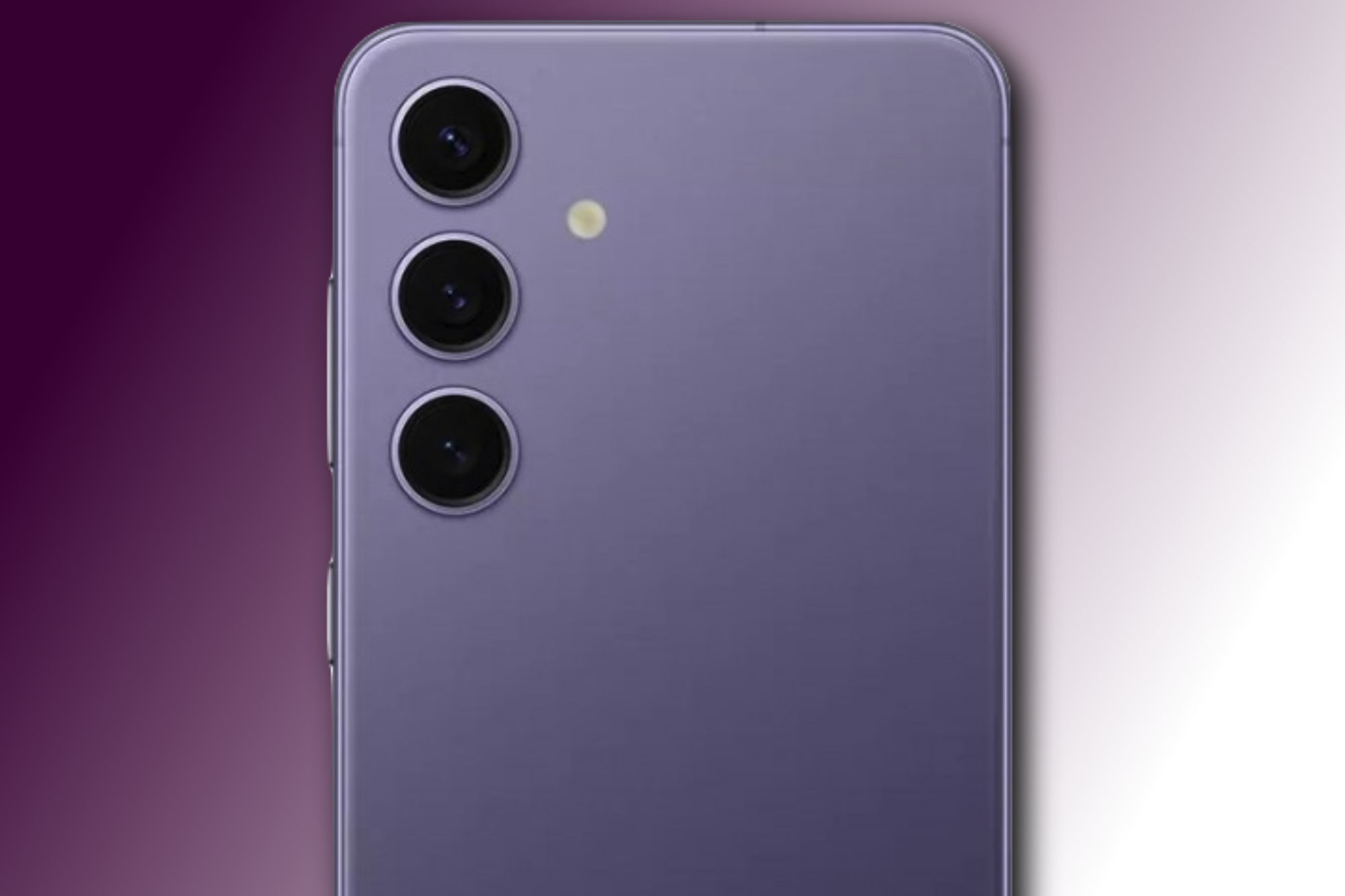 A close-up render of the Galaxy S24 in violet.