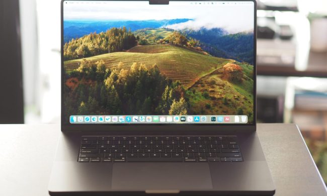 Apple MacBook Pro 16 front view showing display and keyboard.