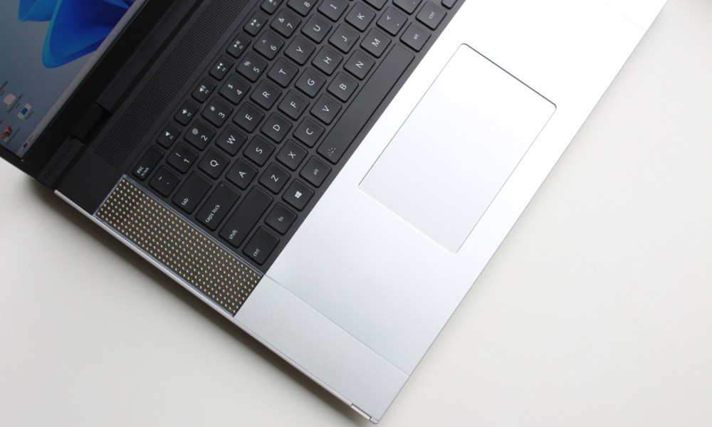 A top down view of the keyboard and touchpad of the Framework Laptop 16.