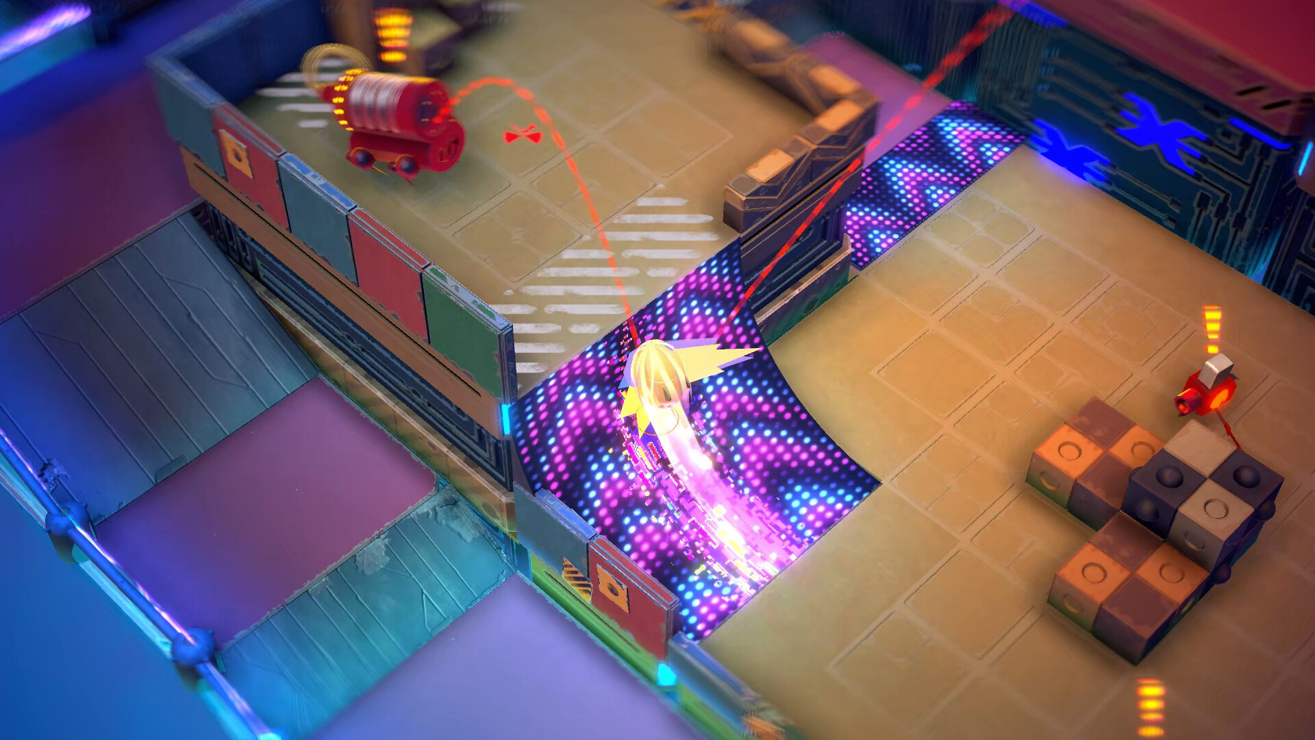 A ball zips up a ramp in Go Mecha Ball.