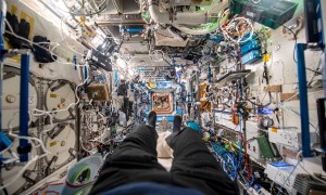 The interior of the Columbus module on the space station.