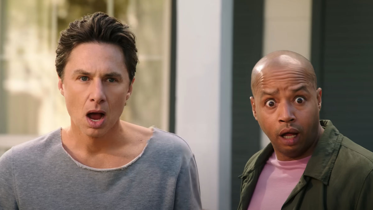 Zach Braff and Donald Faison in T-Mobile's Flashdance-inspired commercial.