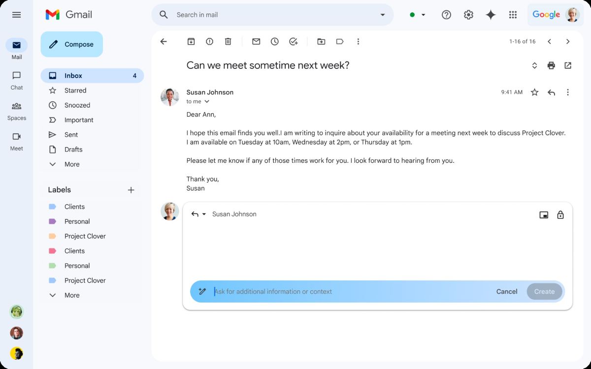 Gemini in Gmail demo. 