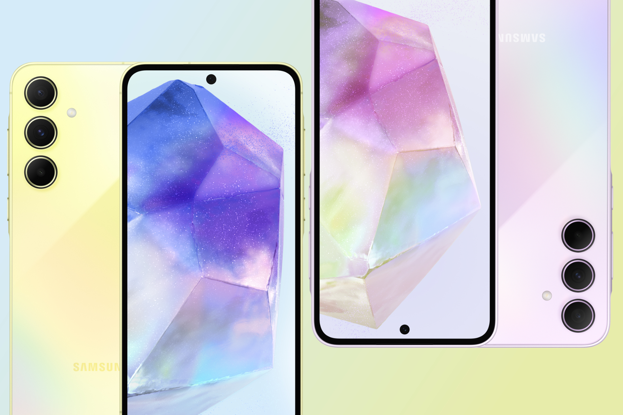 Renders of the Samsung Galaxy A55 and Galaxy A35 smartphones.