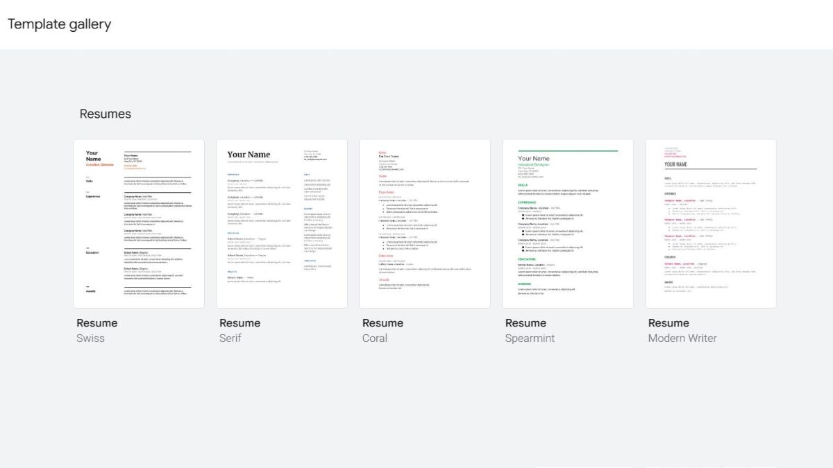 Google Docs resume templates.