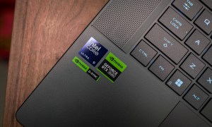 Intel and Nvidia badges on the Asus ROG Zephyrus G16.