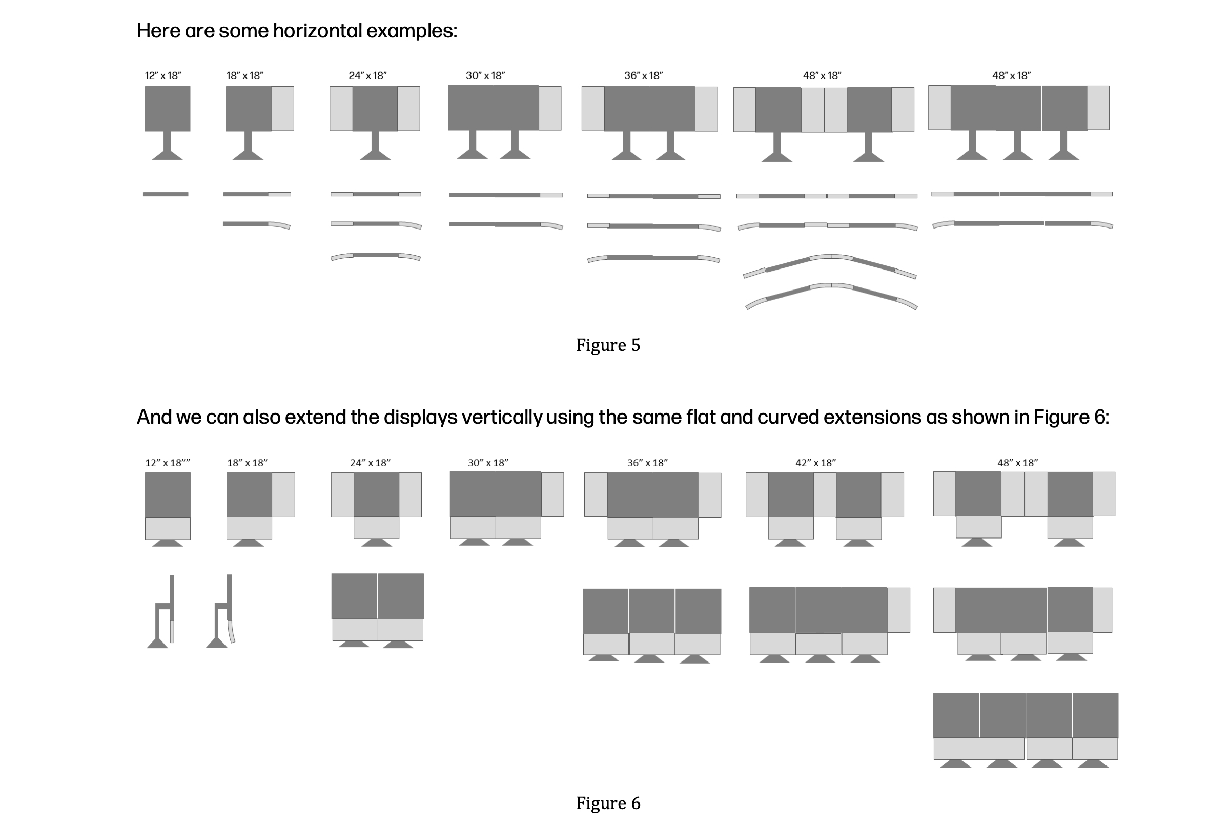 Diagrams showing different modular monitor configurations.