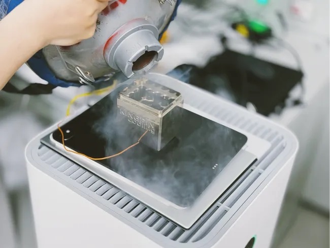 Liquid nitrogen cooling the 2024 iPad Pro.