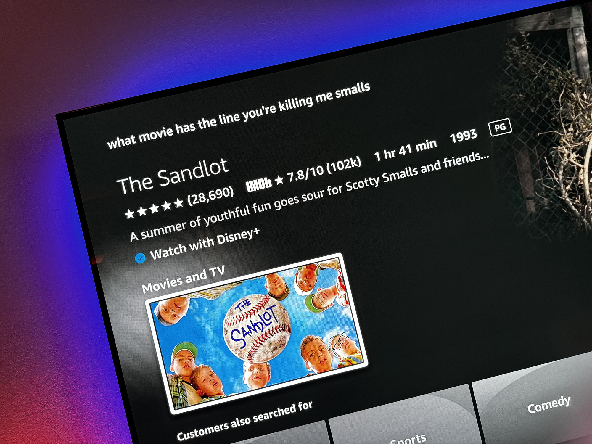 Search results for The Sandlot on Amazon Fire TV.