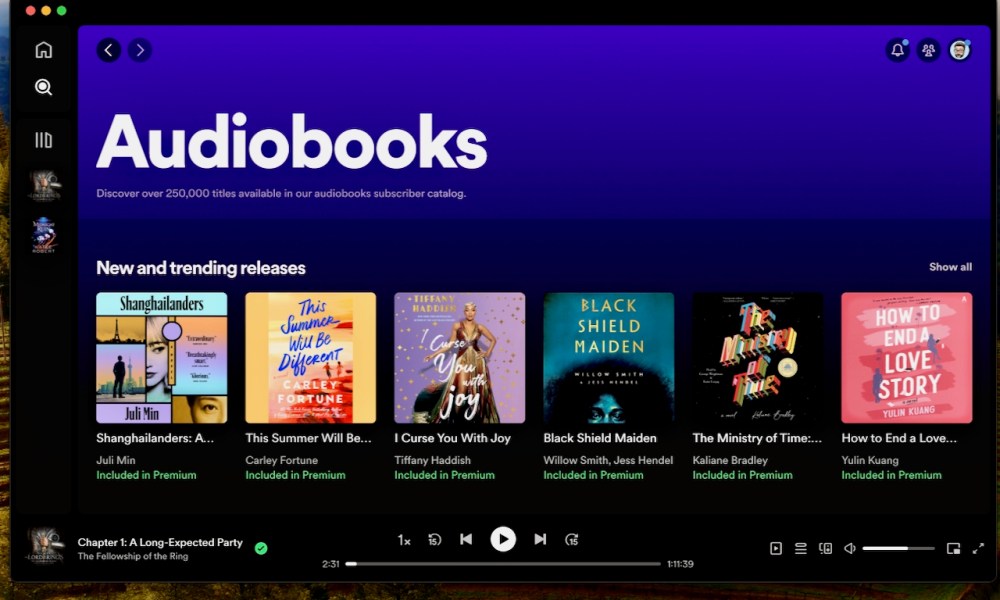 The Audiobooks home screen on Spotify desktop.