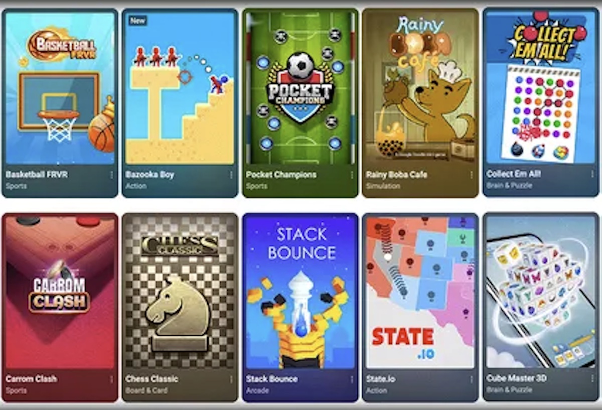 Some of the games in YouTube's Playables collection.