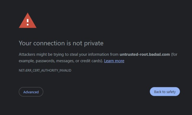 Connection is not private warning from Google.