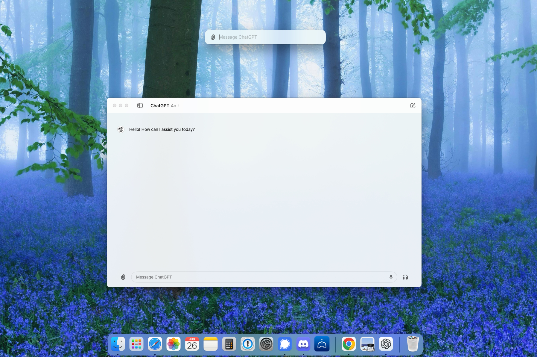 The macOS ChatGPT app with shortcut bar and dock showing.