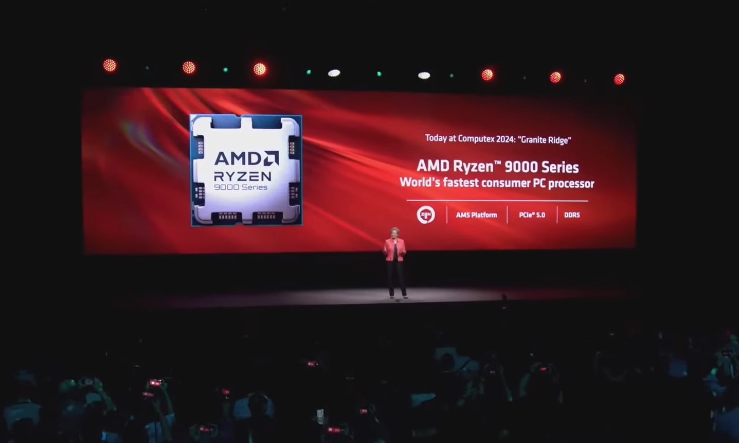 AMD CEO Lisa Su announcing the new Ryzen 9000 series desktop CPUs.