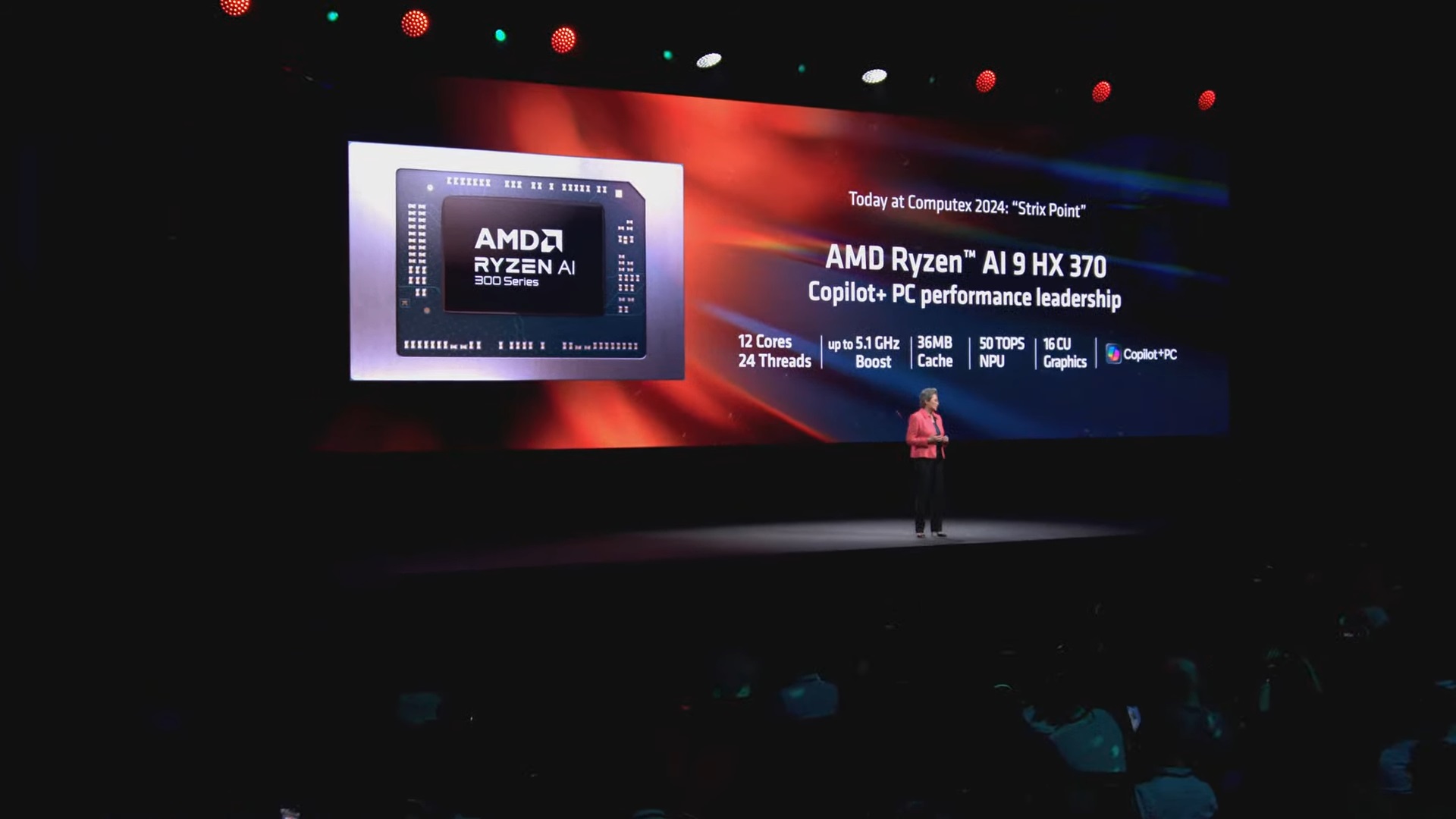 AMD announcing its Ryzen AI CPUs at Computex 2024.