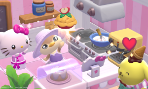 Hello Kitty bakes food in a cafe in Hello Kitty: Island Adventure.