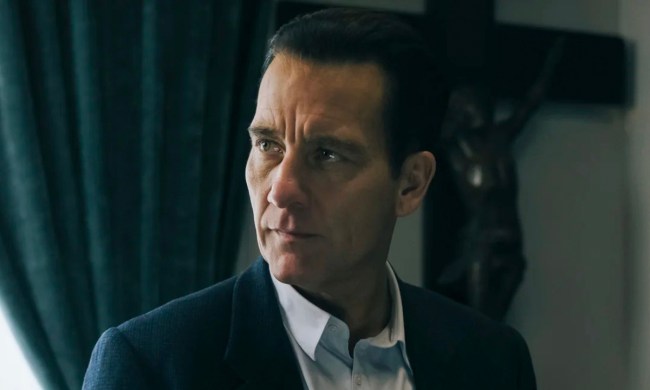 Clive Owen in a close-up looking off to the side in a scene from Monsieur Spade.