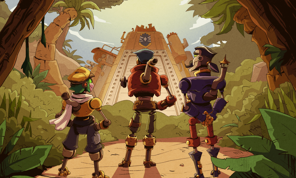 Three robots pose in Steamworld Heist 2.