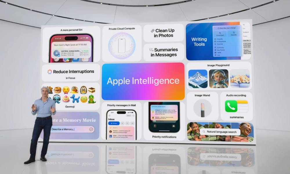 Apple's Craig Federighi discussing Apple Intelligence at the Worldwide Developers Conference (WWDC) 2024.